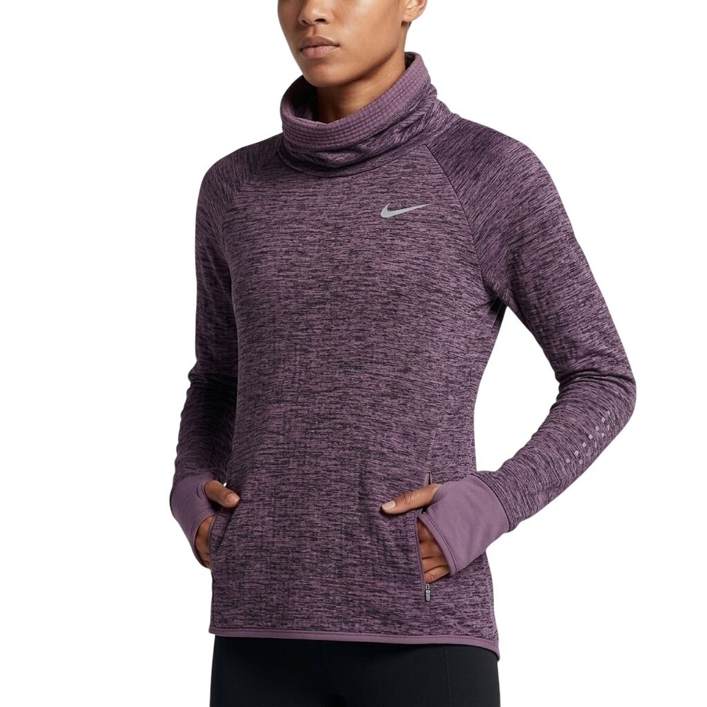 Nike Running Top Women Small Purple Heather Cowl Neck Dri-FIT Thumbhole 6657